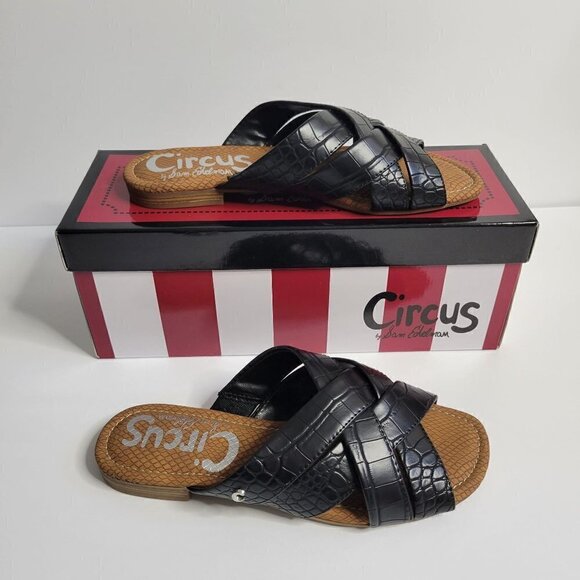 Sam Edelman Circus Black Flat Sandal Slip on Slides Shoes Women Size 5.5 - Picture 1 of 15